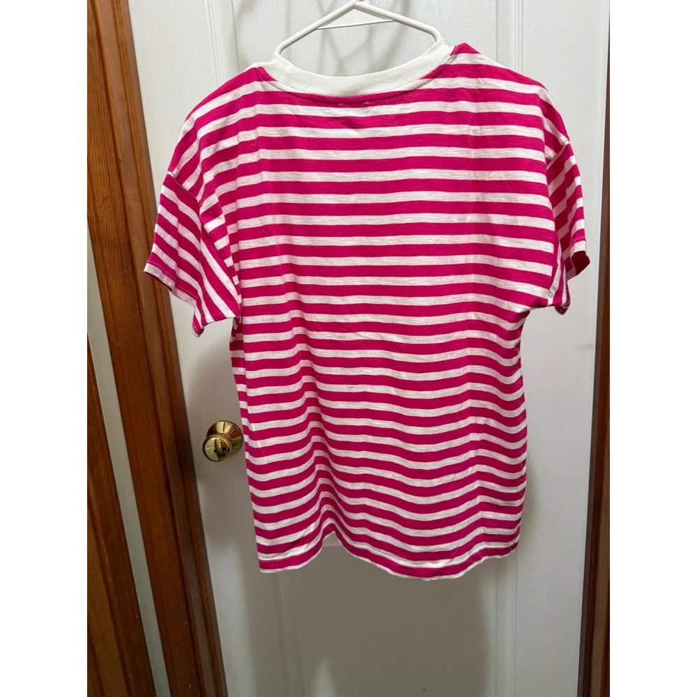 J.Crew Re-Imagined Pink White Striped Cotton T-Shirt Womens Small Short Sleeve